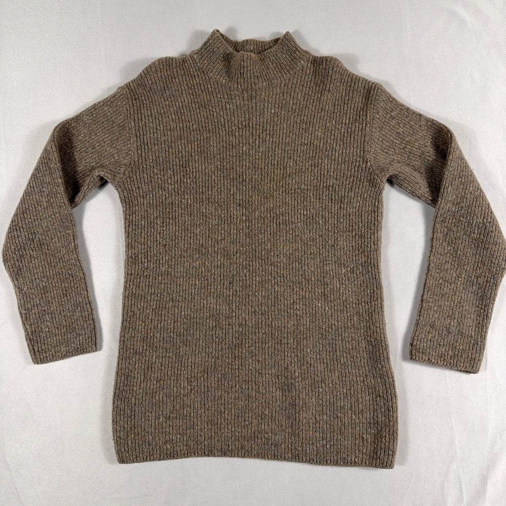Agnes B Sweater Mock Neck Ribbed Knit Marled Brown Mens Medium Vintage Style